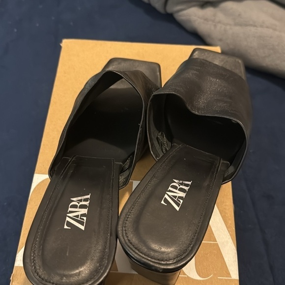 Zara leather heel platform mules black size 9US/40 - Picture 13 of 15